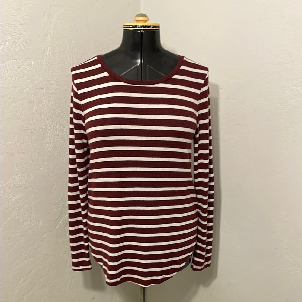 Old Navy Burgundy and White Striped Long Sleeve Top